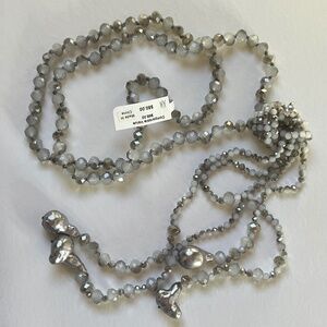 NEIMAN MARCUS Necklace Grey Faceted Glass Lariat